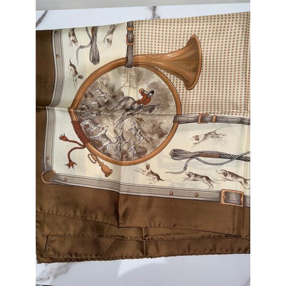Celine Paris Equestrian Print Silk Scarf in Brown - Picture 3 of 4